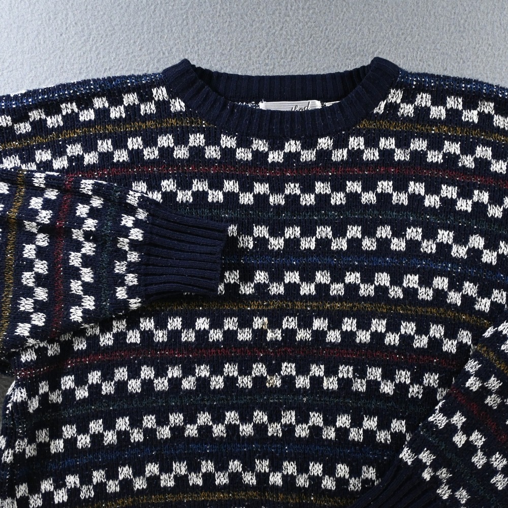 Method Mens Vintage 80s/90s Geometric Knit Crewneck Sweater XL Navy White